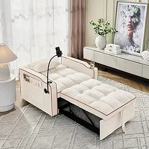3 in 1 Convertible Sleeper Chair Bed with USB Ports, Cup Holder and Phone Stand
