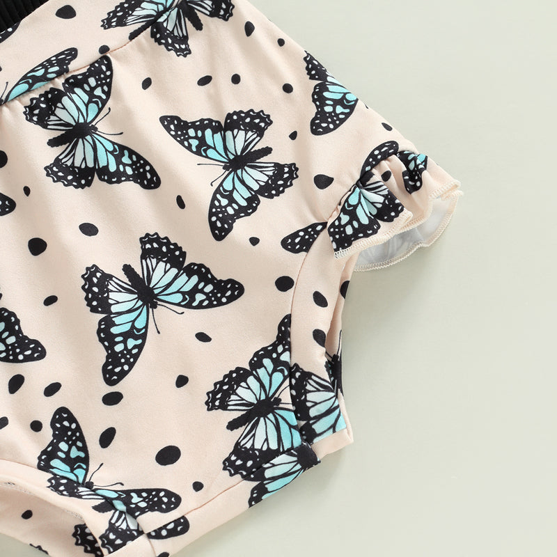3-18M Baby Girls Shorts Set, Sleeveless Romper, Flower/Rainbow/Print Shorts, Hairband