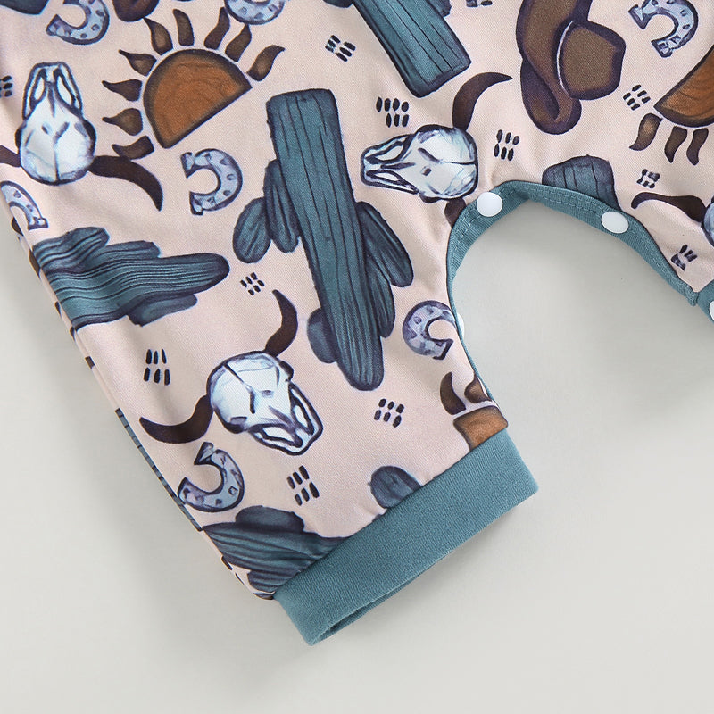 0-18 mo Infant Baby Boys Jumpsuit, Casual Head Print, Short Sleeve Romper