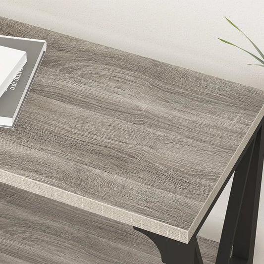 Modern Rustic 3 Tier Industrial Metal Wood Entry Table with Storage Shelves,