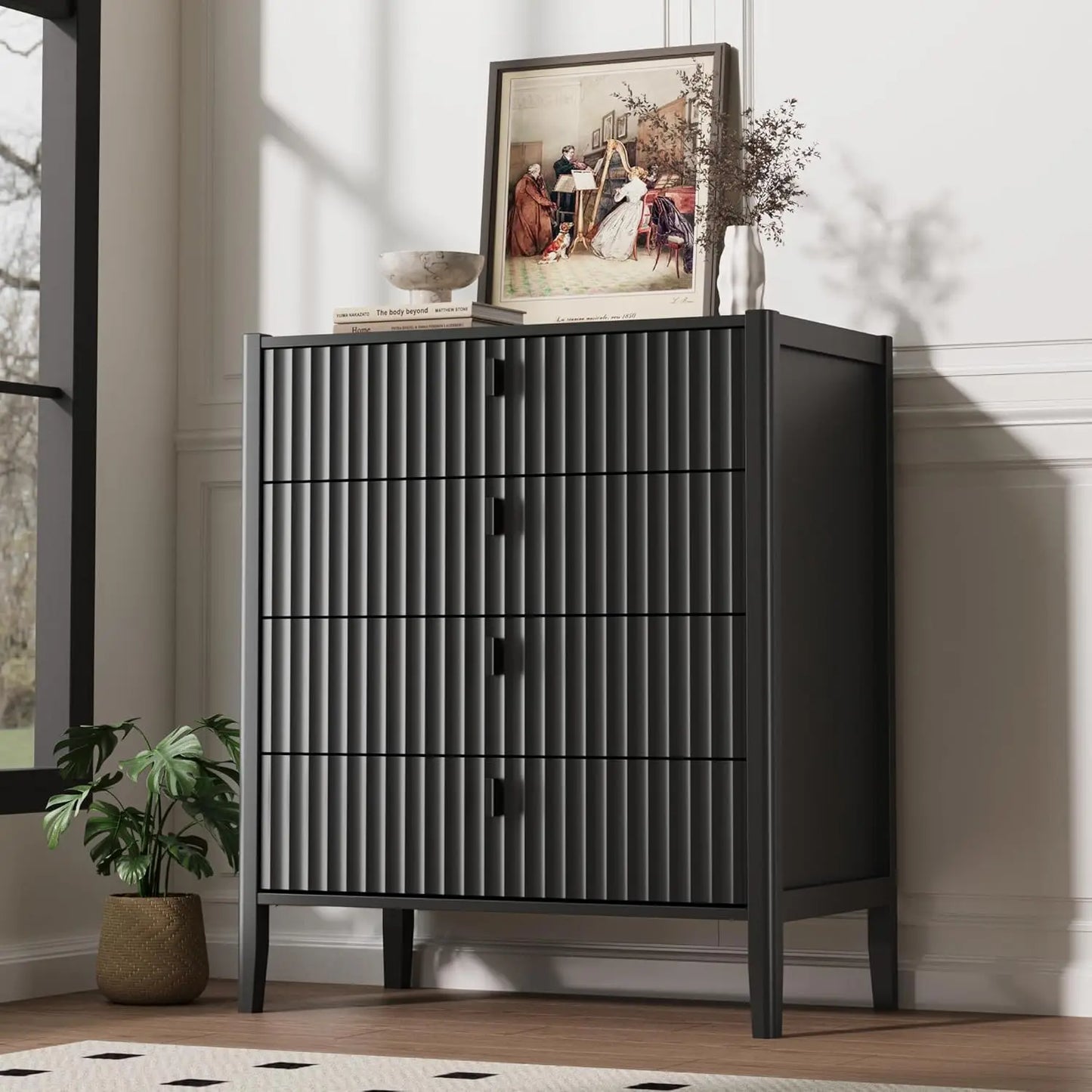 Wood Double, 6-Drawer Dresser with Wooden Legs, TV Stand Storage Unit