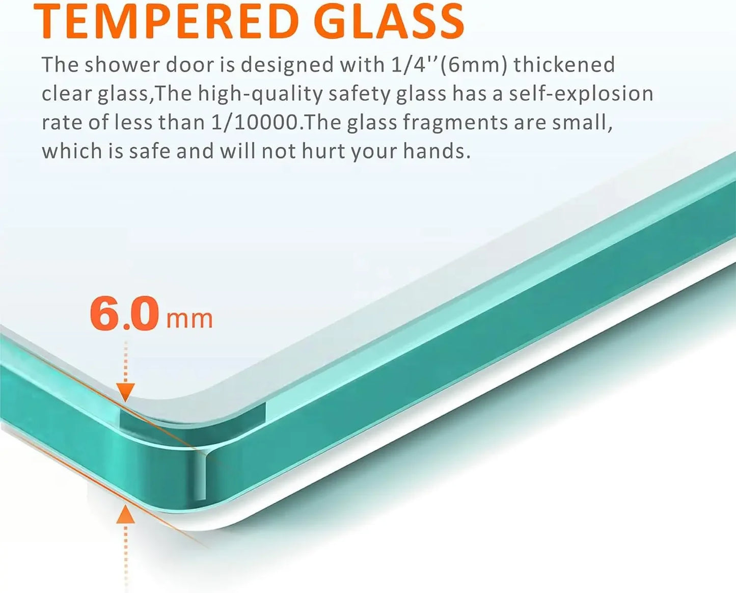 48 Inch Glass Shower Door with 1/4" (6mm) Clear SGCC Tempered Glass, 44-48 in.W x72 in.H