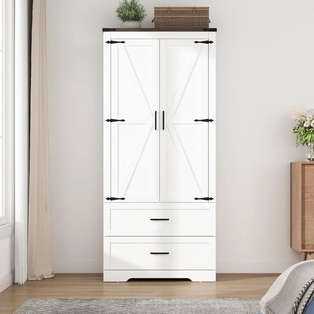 Armoire Closet with Doors and Drawers, with Shelves & Hanging Rod for Clothing