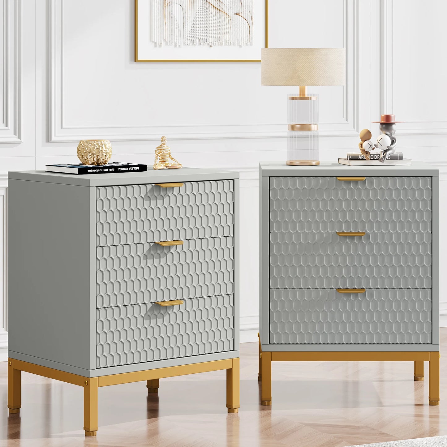 25.78" Tall Bedside Table with 3 Drawers