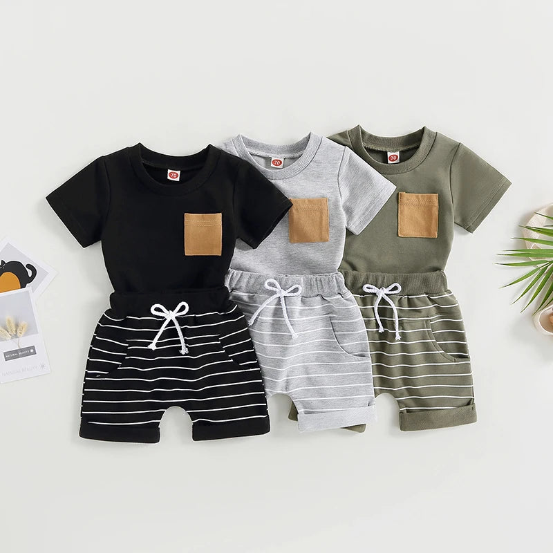 6MO-3T Boys 2Pcs Summer Set, Short Sleeve, Crew Neck