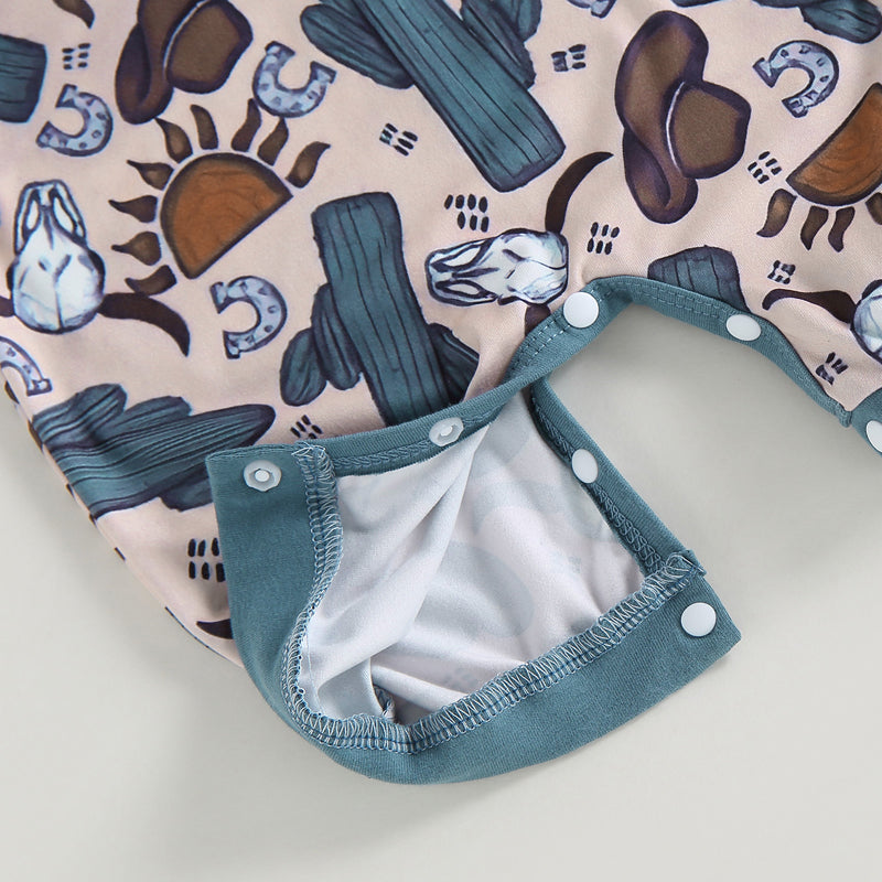 0-18 mo Infant Baby Boys Jumpsuit, Casual Head Print, Short Sleeve Romper
