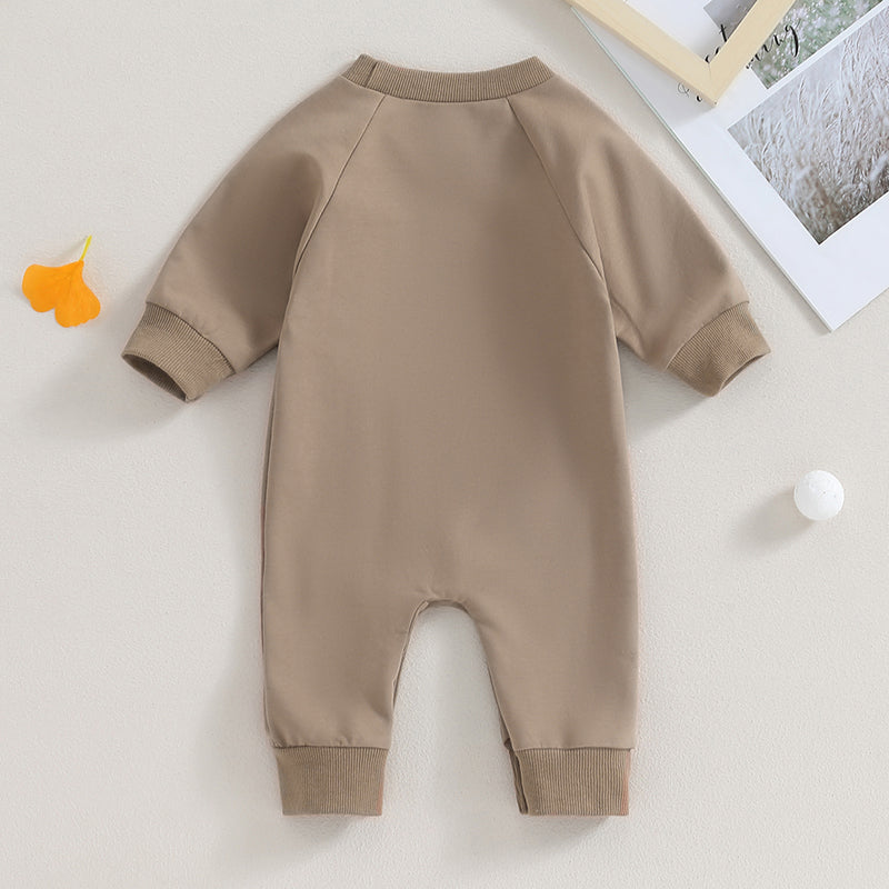 0-12M Newborn Baby Boy Sweatshirt Rompers-Bull Head Letter Print, Long Sleeve Jumpsuit
