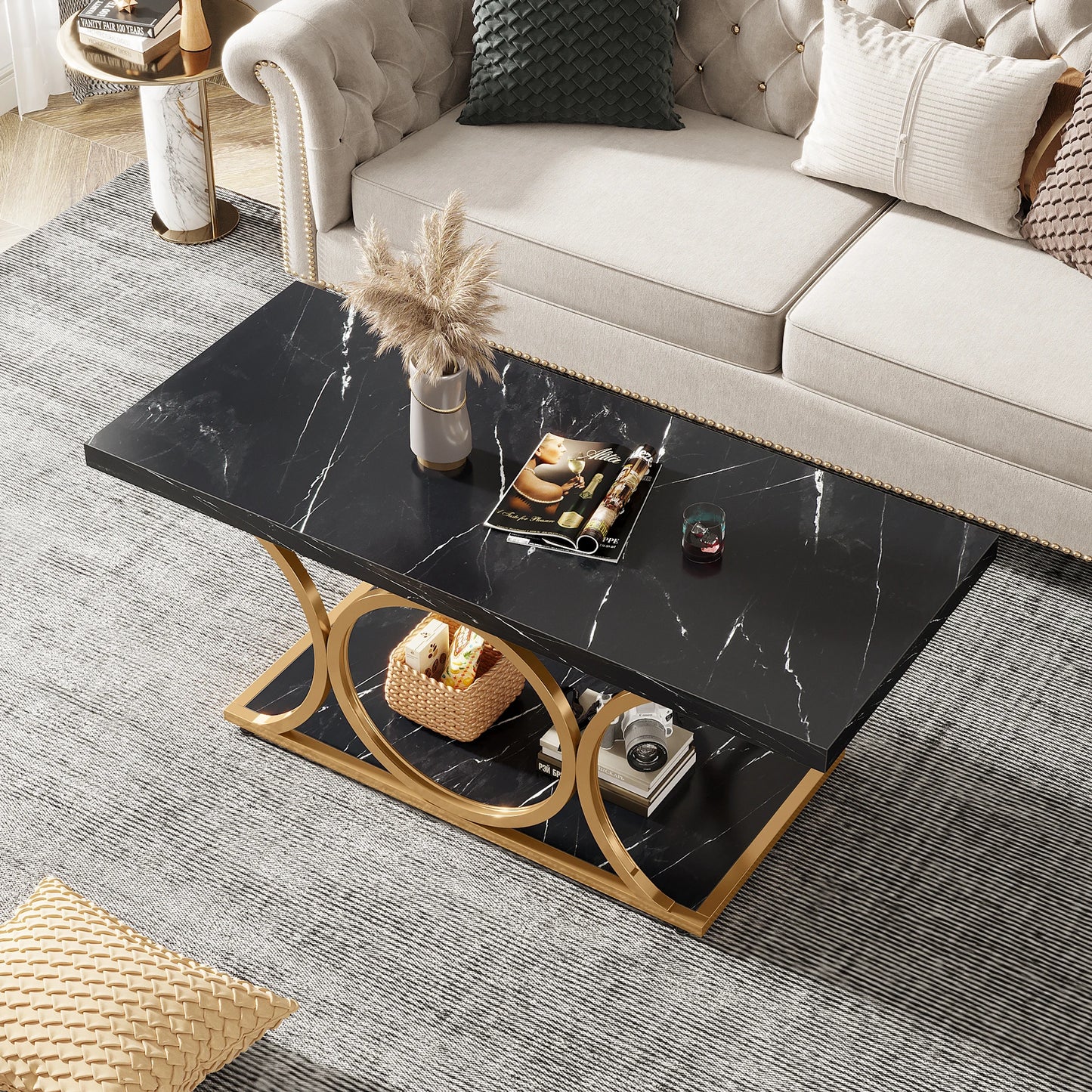47.24-inch 2-Tier Faux Marble Wood Coffee Table