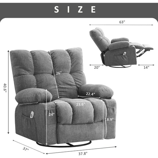 Ergonomic Rocking Recliner with Vibration Massage, Heat, and Side Pocket