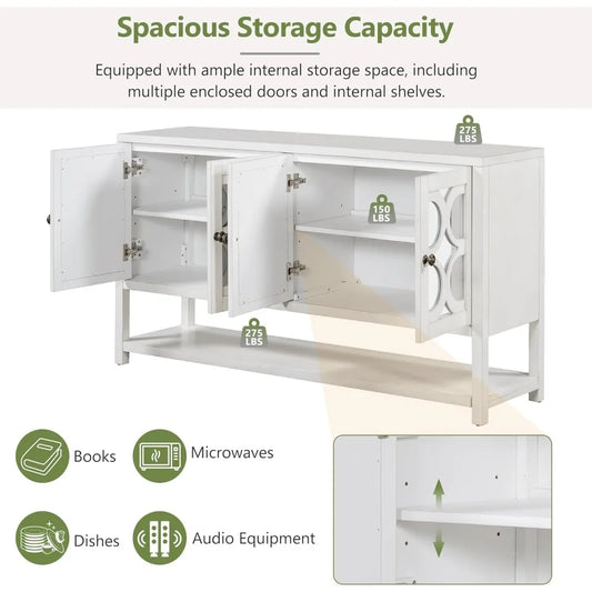 Elegant Mirrored Console Table with Storage Shelves and Sturdy Acacia Wood Legs (3 colors)