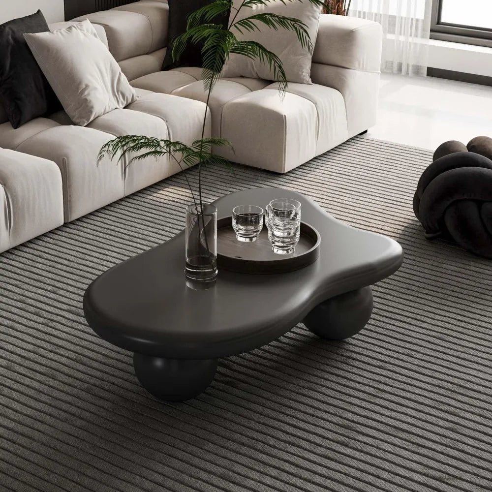 40" Black Modern Coffee Table with 3 Ball Legs