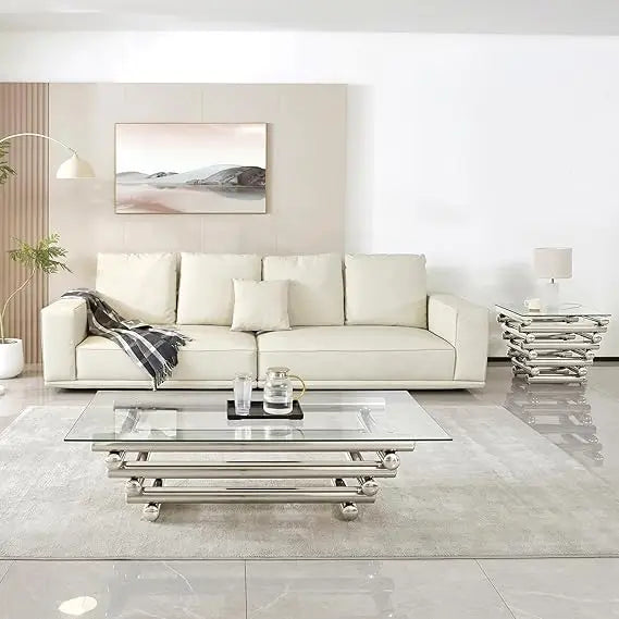 55" Rectangular Tempered Glass Top with Stainless Steel Legs