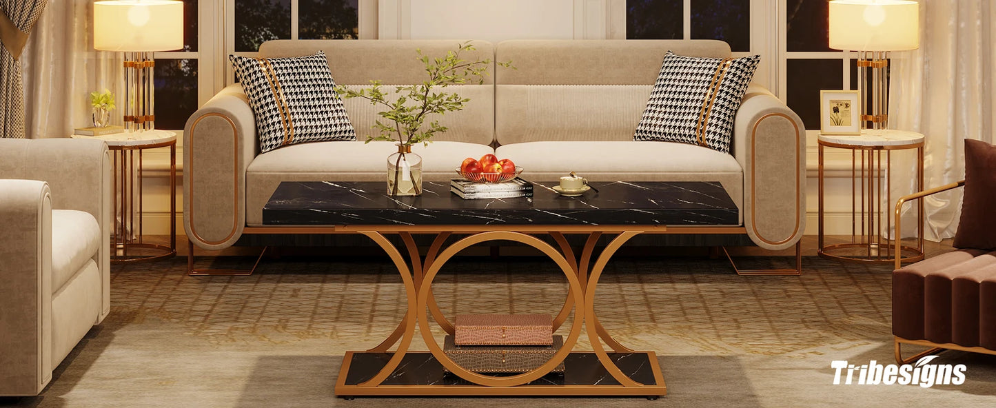 47.24-inch 2-Tier Faux Marble Wood Coffee Table