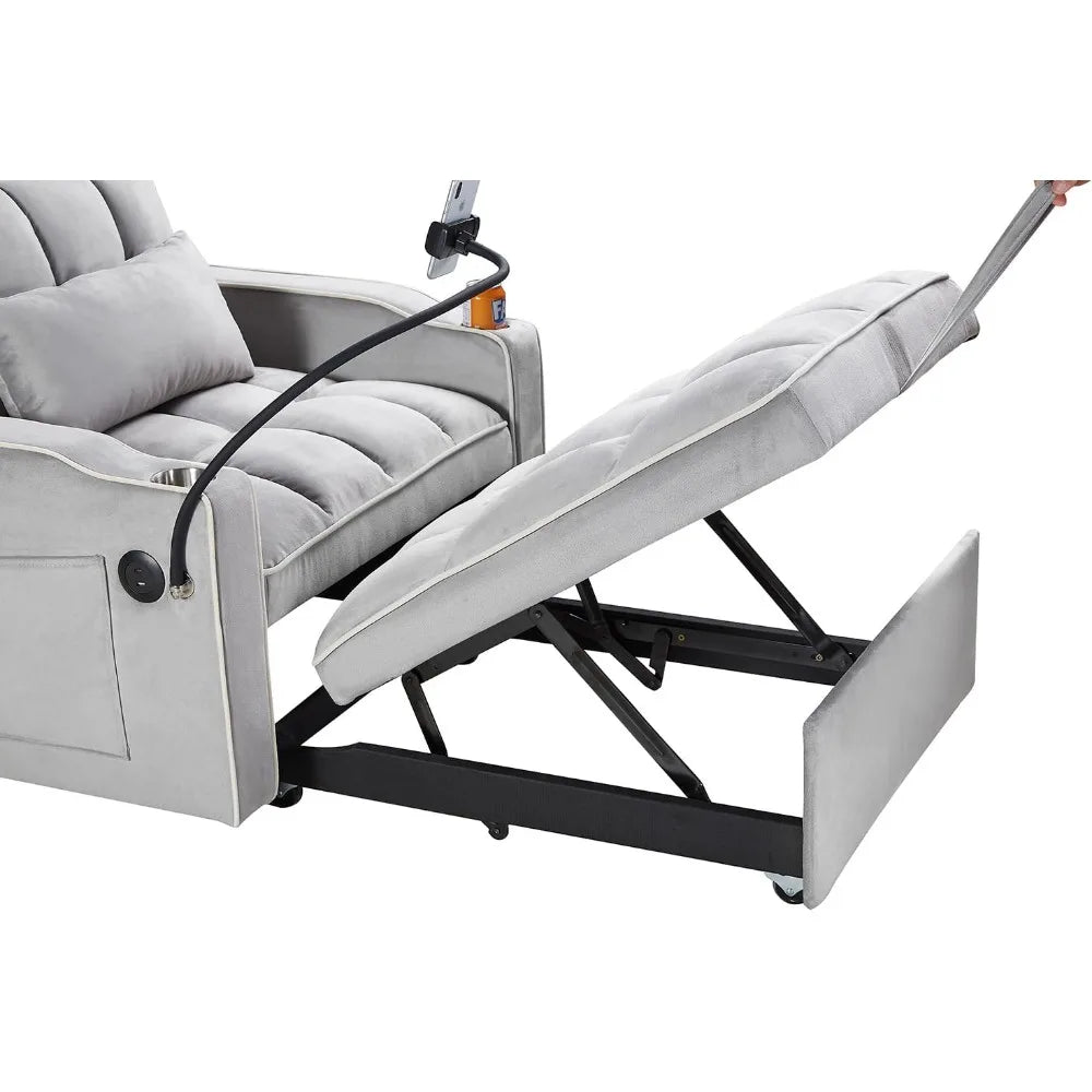 3 in 1 Convertible Sleeper Chair Bed with USB Ports, Cup Holder and Phone Stand