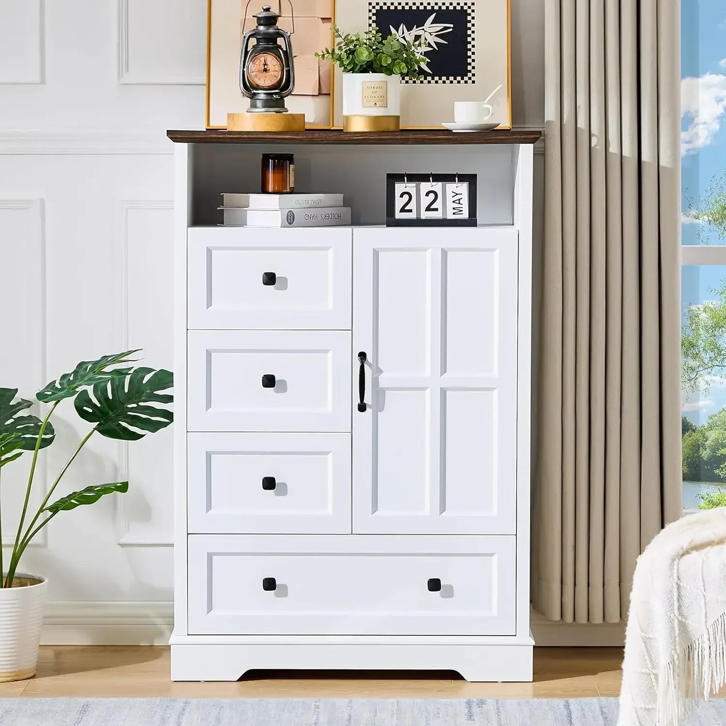 Chest of Drawers with Wooden Drawers and Cross Door, TV Stand