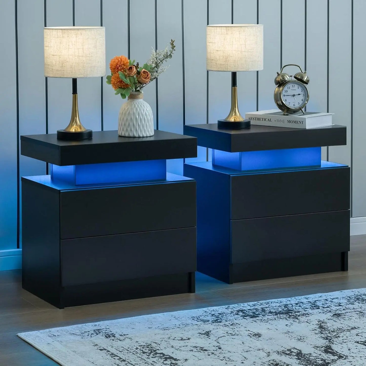 Set of 2 LED side stands with 2 Drawers
