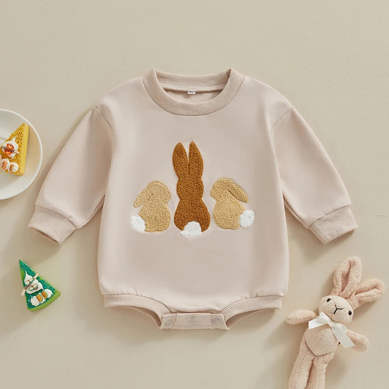 0-18MO Baby Girl/Boy Easter Bunny Embroidery Sweatshirt, Long Sleeve, O-neck Jumpsuit
