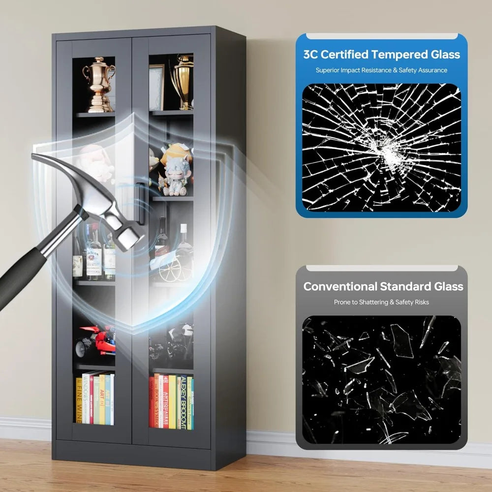 67 Inches Curio Cabinet with 4 Adjustable Shelves,Tempered Glass Display Case