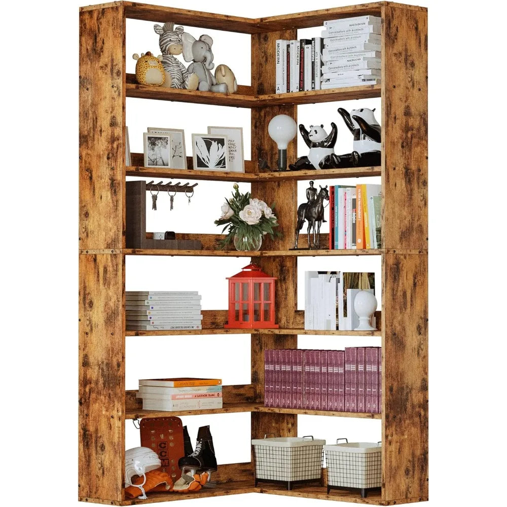 Bookshelves 6 Tiers with Baffles Industrial Large Corner