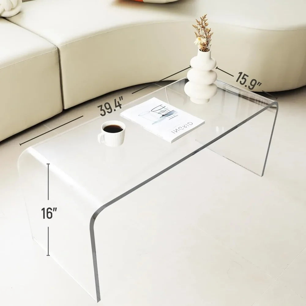 All Acrylic 15mm Thick Waterfall Coffee Table, Clear