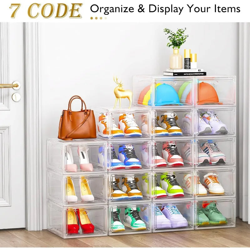 Thick & Sturdy Clear Storage Organizer with Magnetic Door, Stackable Boxes