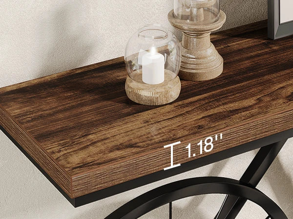 70.9-Inch Narrow Sofa Table with Bicycle Metal Base