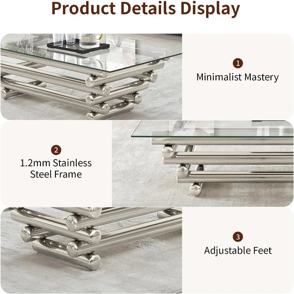 55" Rectangular Tempered Glass Top with Stainless Steel Legs