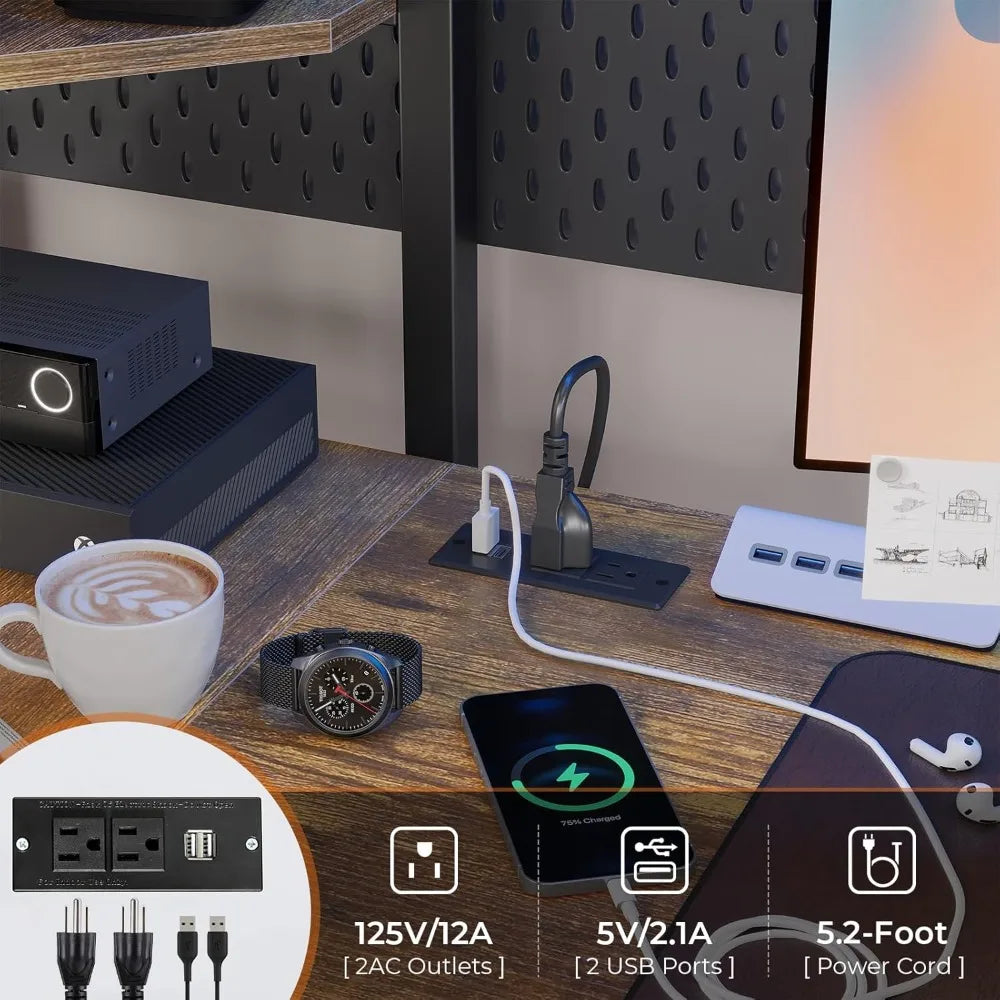 Twin Size Loft Bed with U Shaped Desk and Led Lights, Charging Station and Storage Shelves