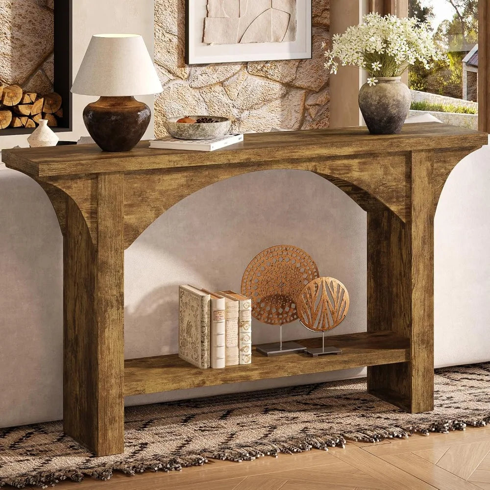 55 Inches 2 Tier Farmhouse Entryway Table