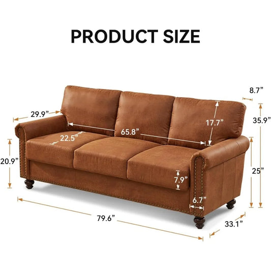 80" Rolled Arm Sofa with Storage and Nailhead Trim. Easy Tool-Free Assembly
