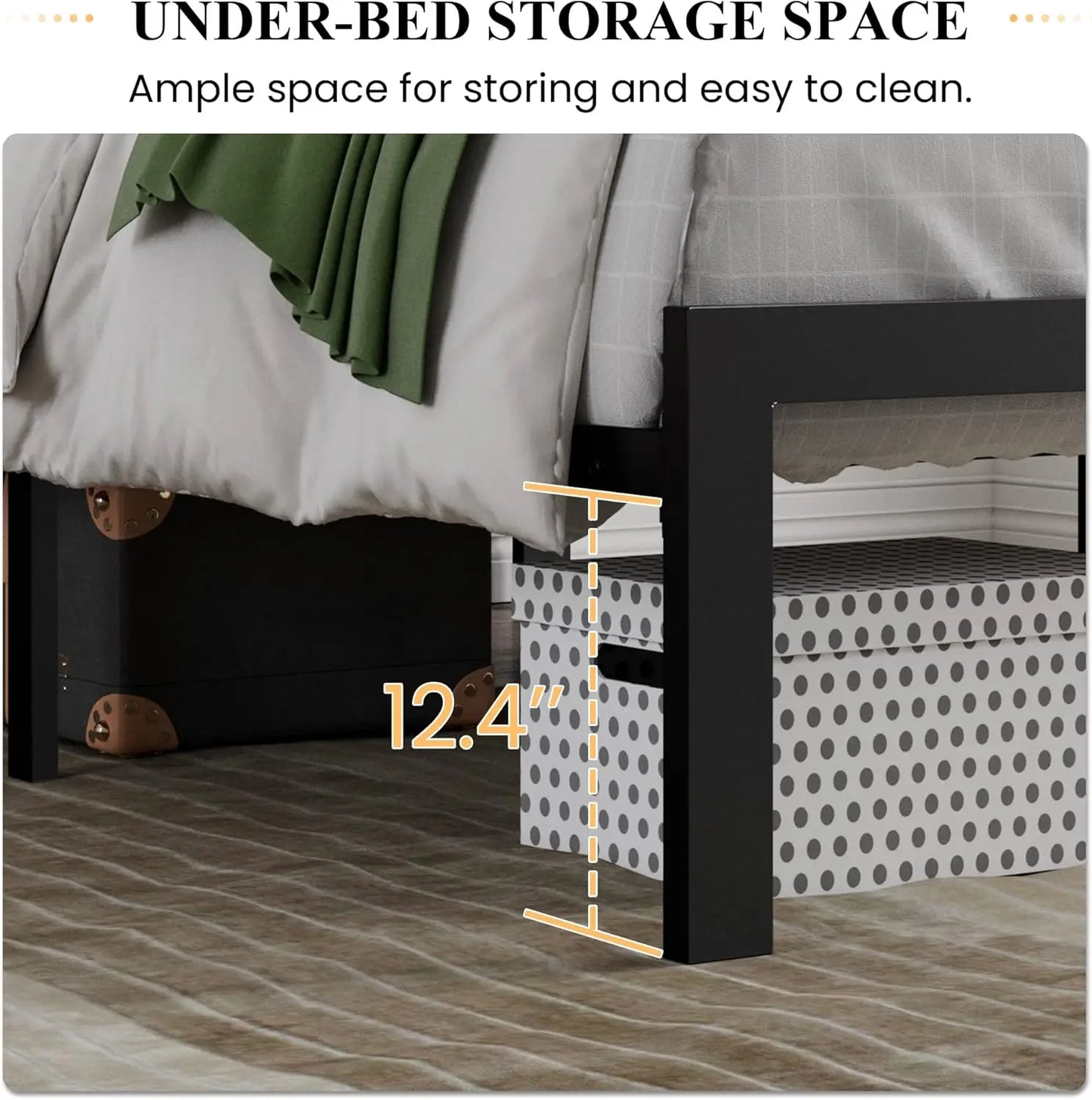 King Size Platform Bed Frame with Upholstered Headboard, Metal Slats Support, Noise Free