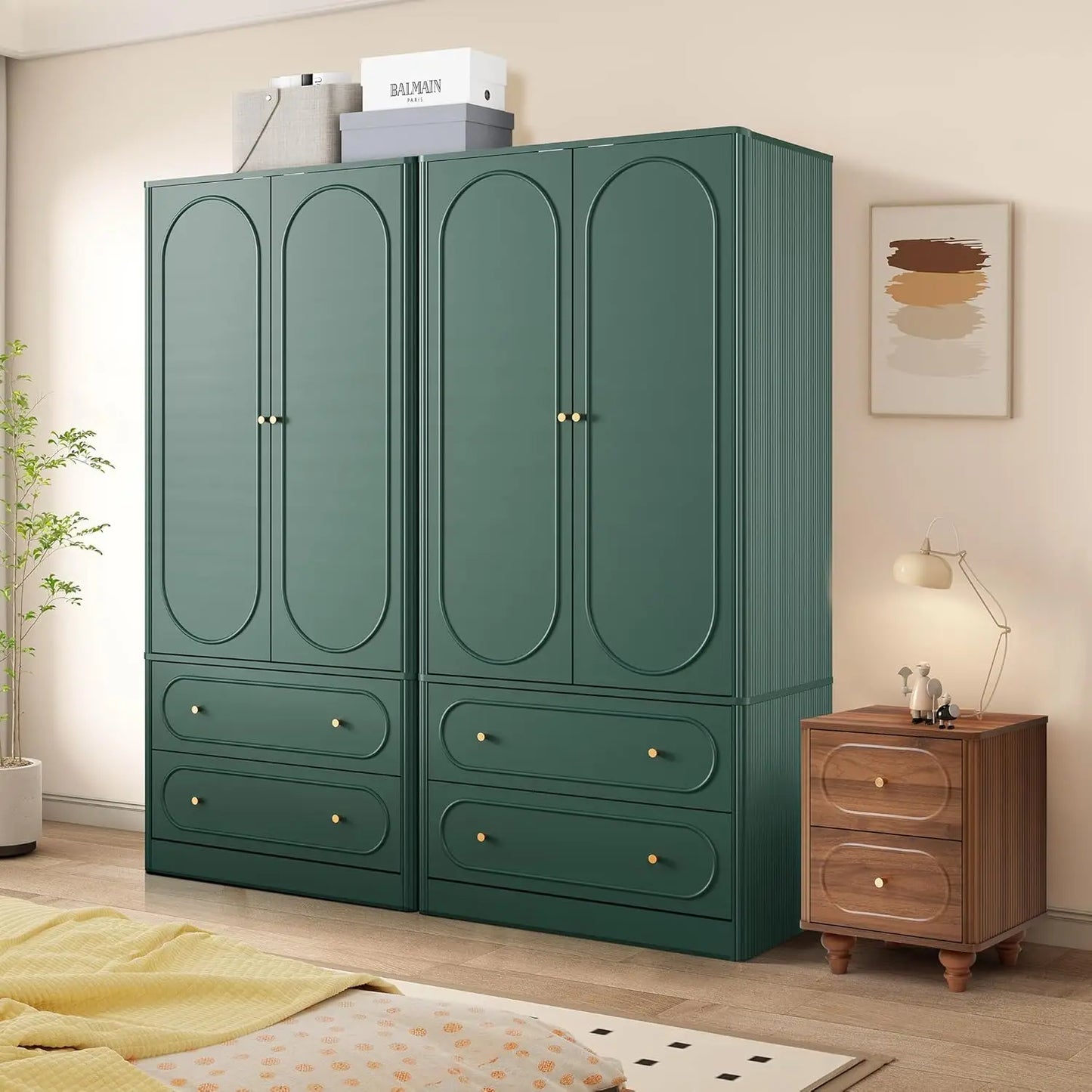 Freestanding Armoire Closet with 2 Doors and 2 Storage Drawers