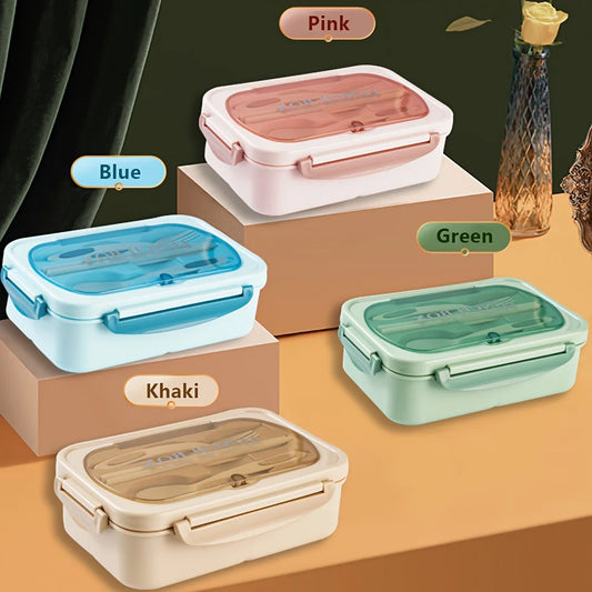 1pc Lunch box with utensils, leak-proof, square shape - Safe to use in microwave