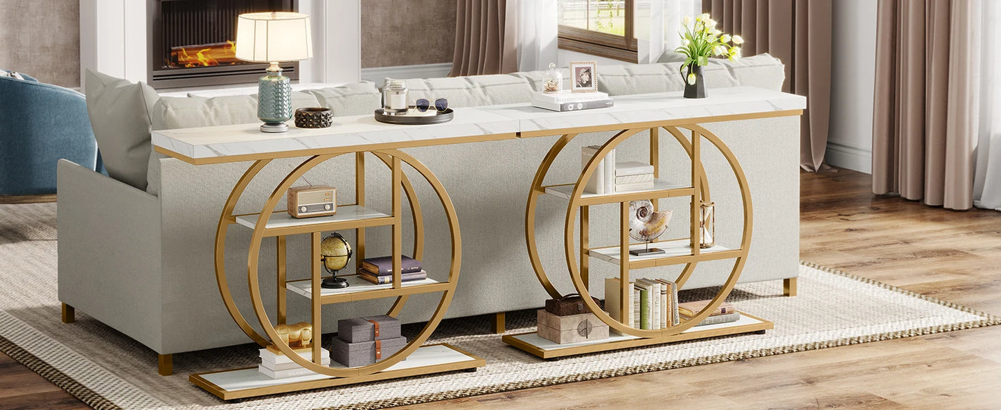 Modern Gold Sofa Table with Storage, 4 Tier