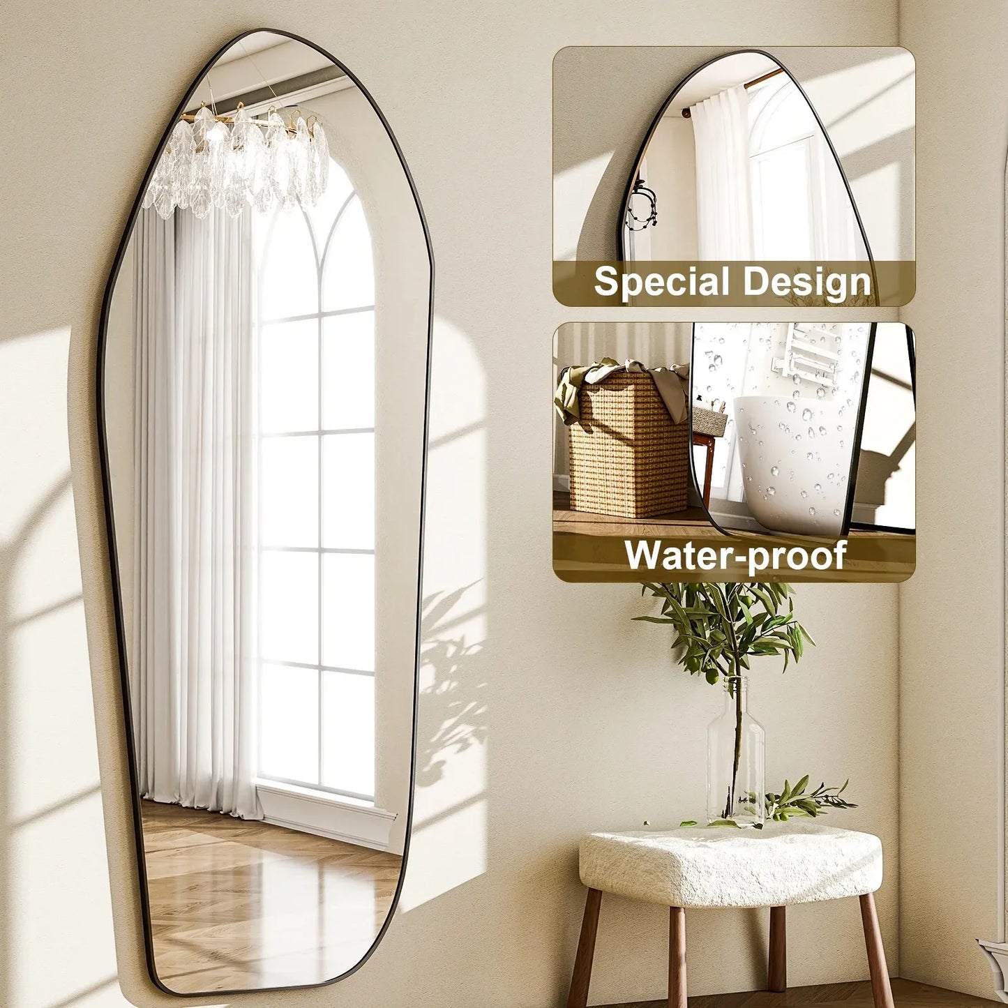 67"x24" Irregular Floor Mirror Full-length Mirror with Alumnium Frame