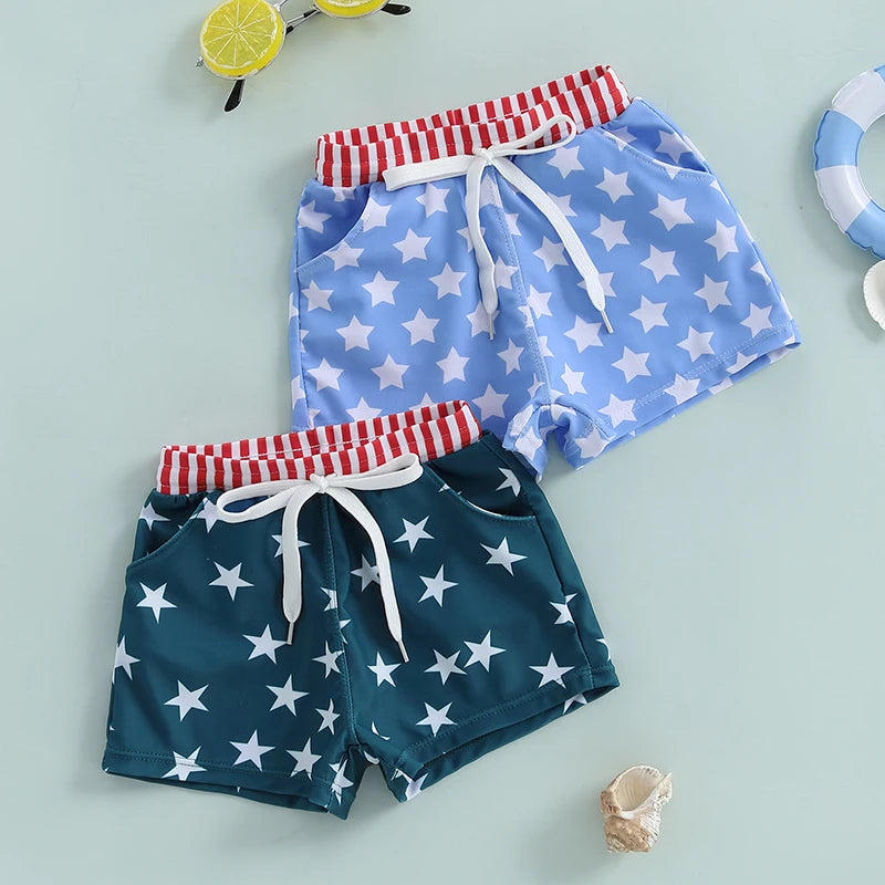 6MO-4Y Boys Independence Day Drawstring Star Print Swim Trunks