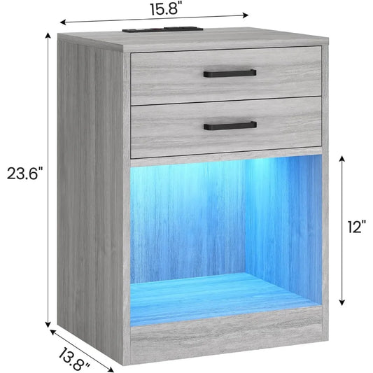 Set of 2 Side Stands with Charging Station and LED Lights
