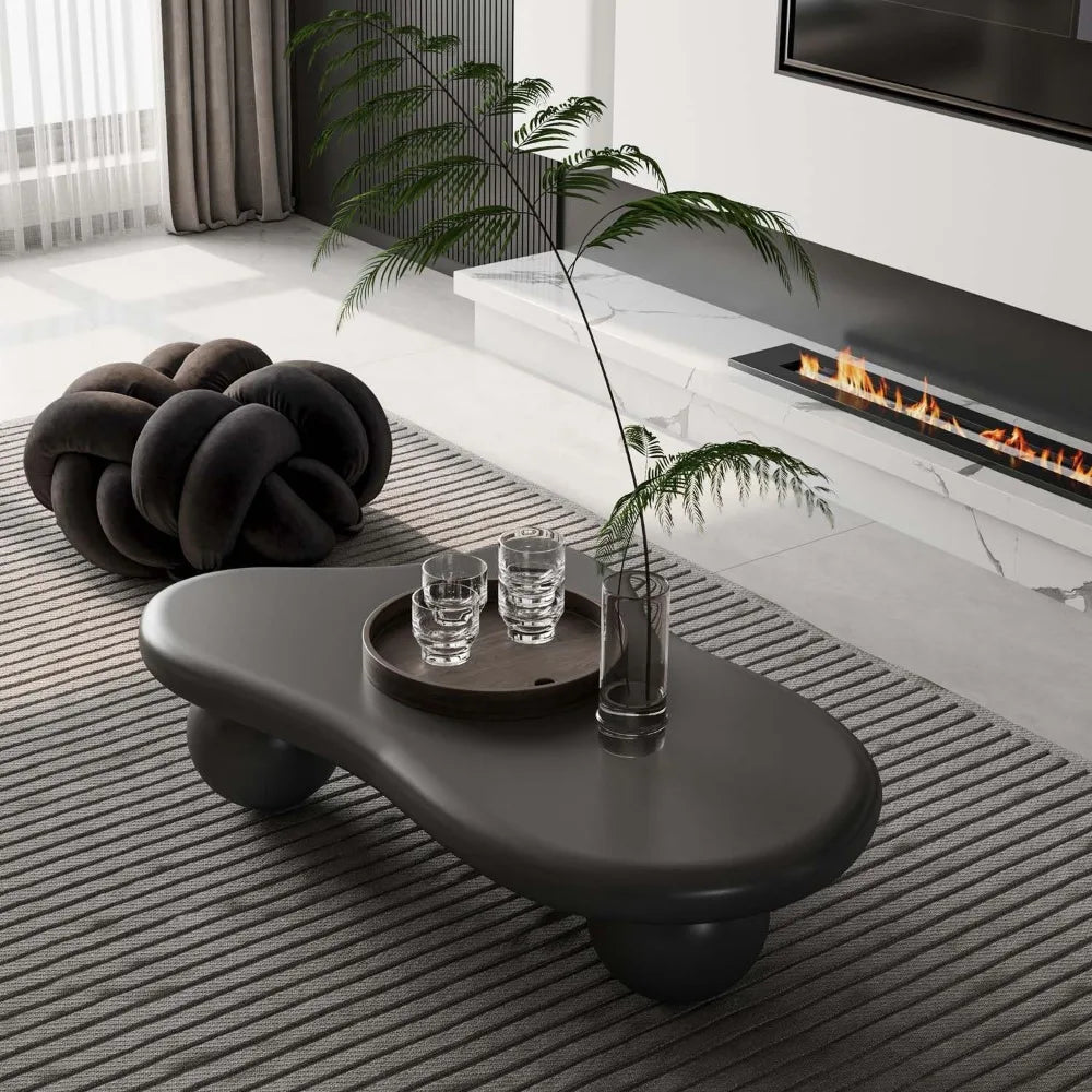 40" Black Modern Coffee Table with 3 Ball Legs