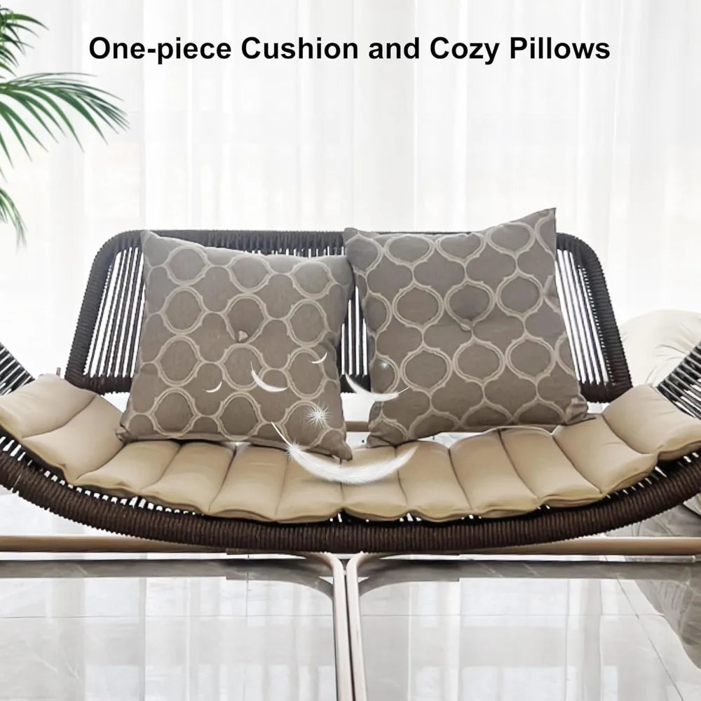 2 Seat Porch Swing Outdoor Hand-Woven Rattan Bench Glider (khaki or gray