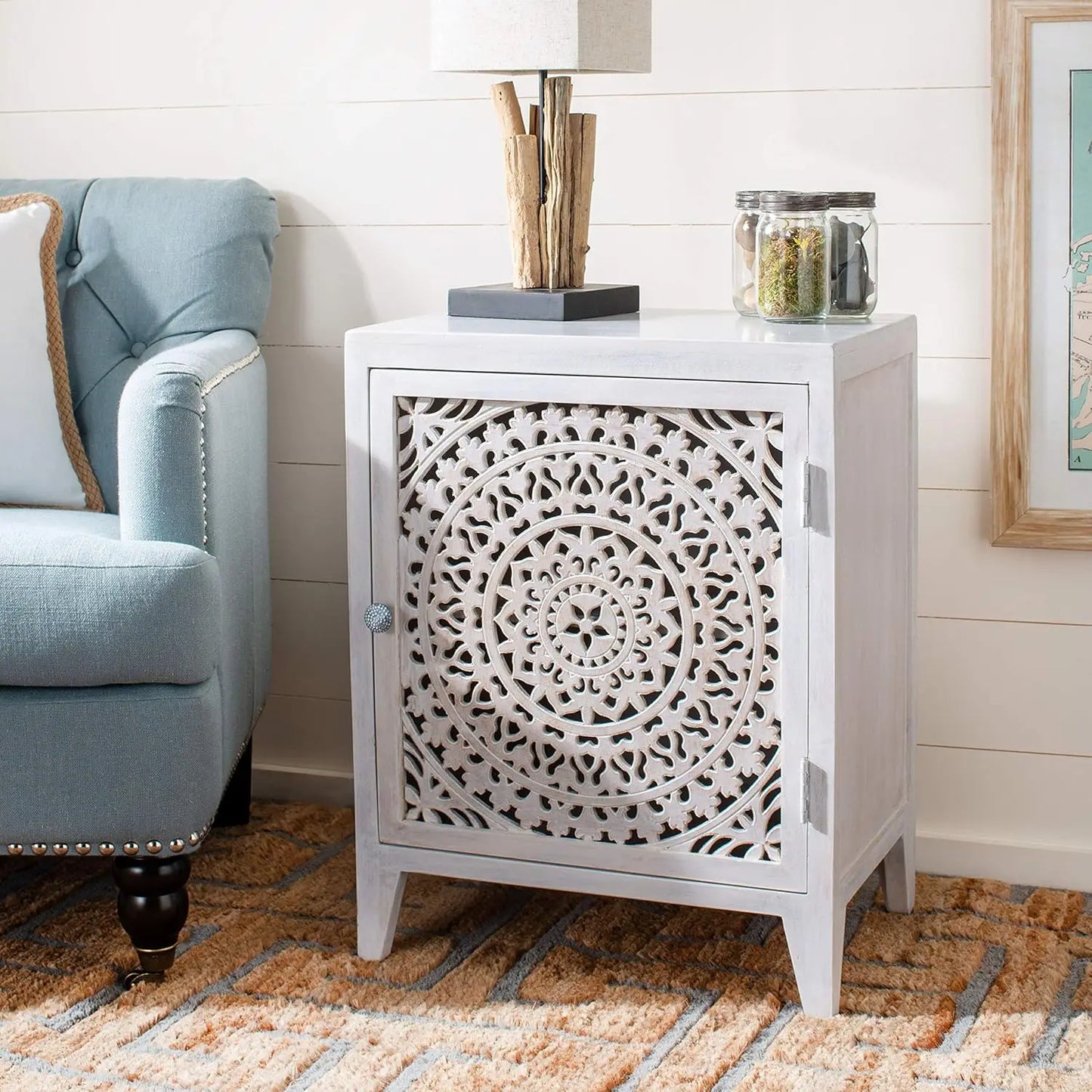 1-door Carved Mandala Nightstand