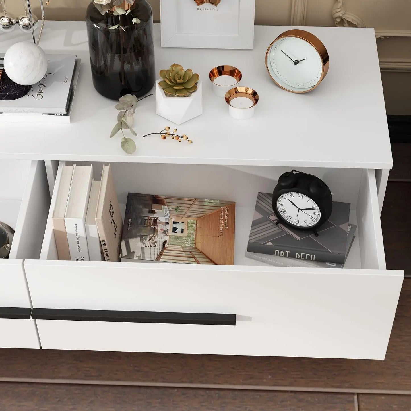 Extendable Media Console, Adjustable Length with Drawers and Legs