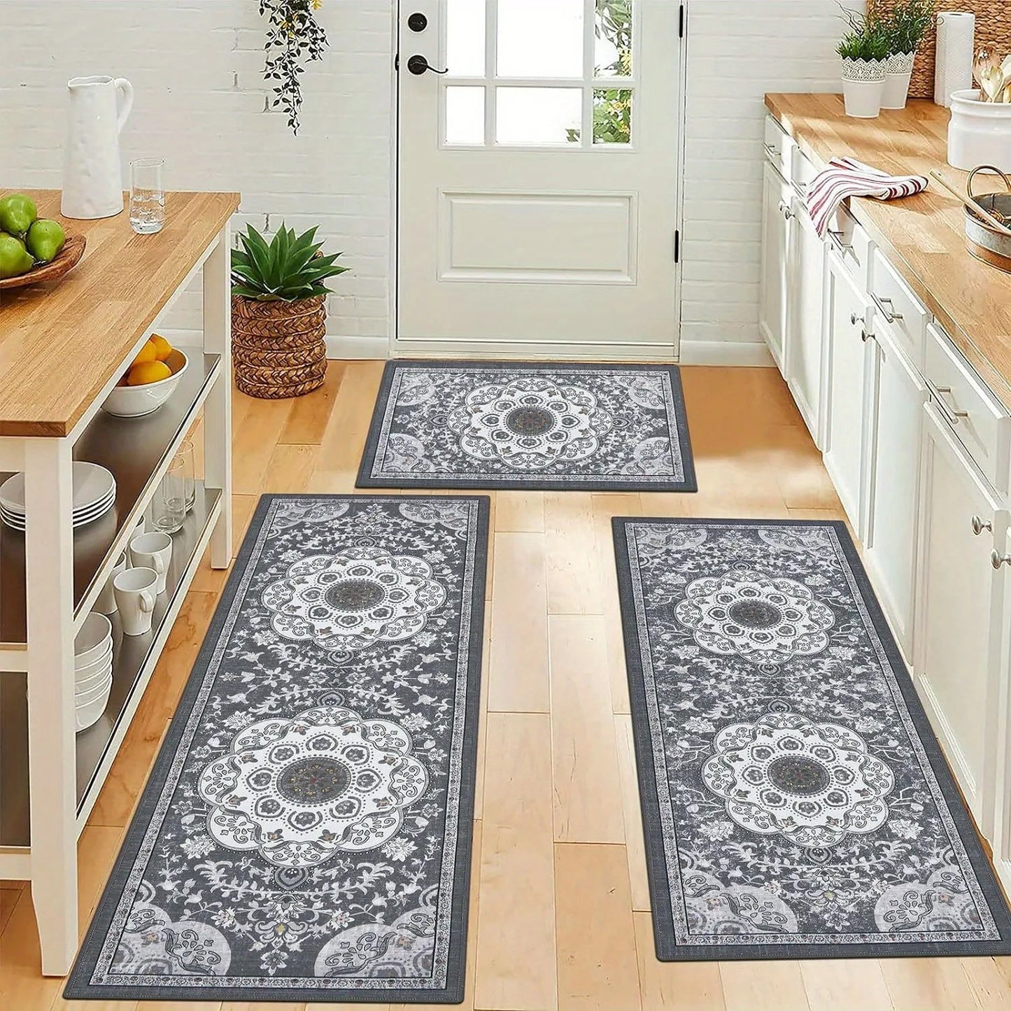 3 pcs set floor mat Bohemian style rugs kitchen carpet