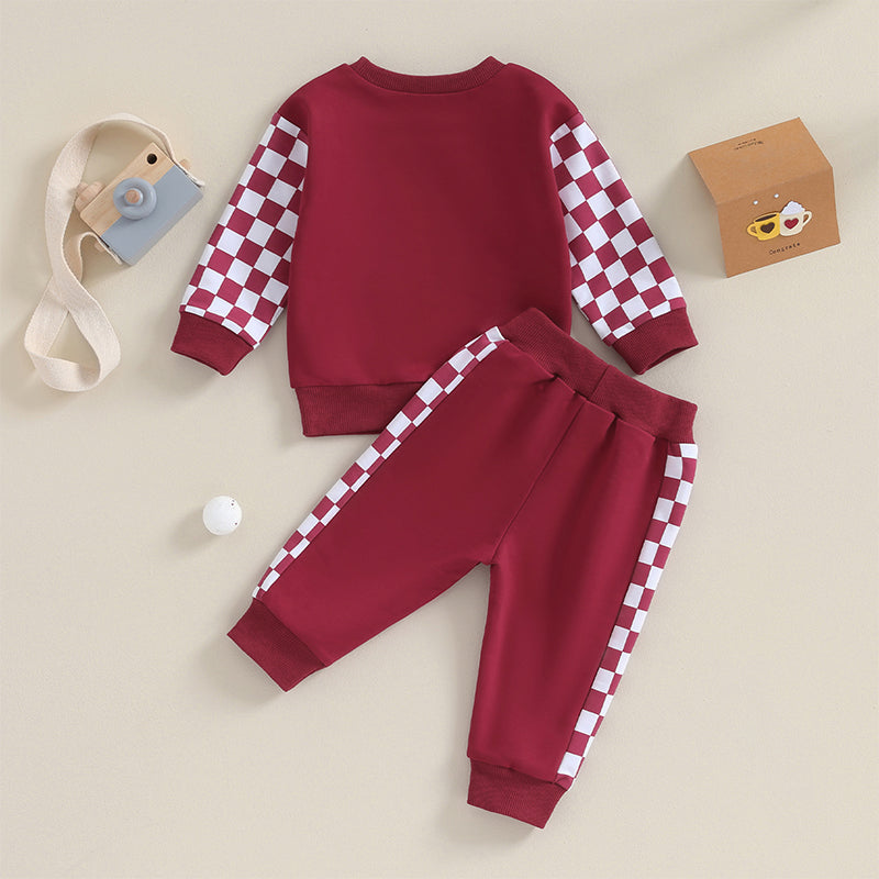 0 MO-3Y Girl Clothes Outfits, Long Sleeve, Checkboard Sweatshirt and Pants Set
