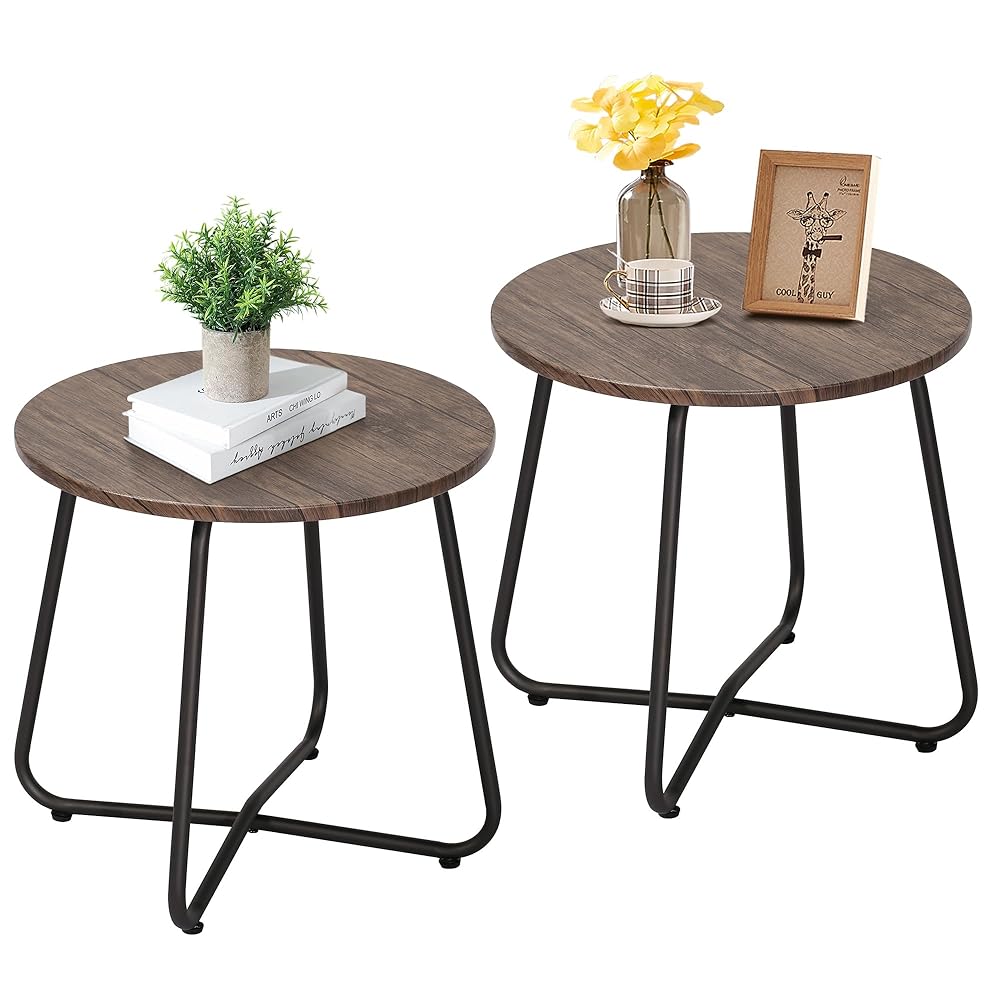 Set of 2 Small Round Anti-Rust Metal Side Tables