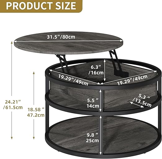 Round Lift Top Coffee Table With Storage