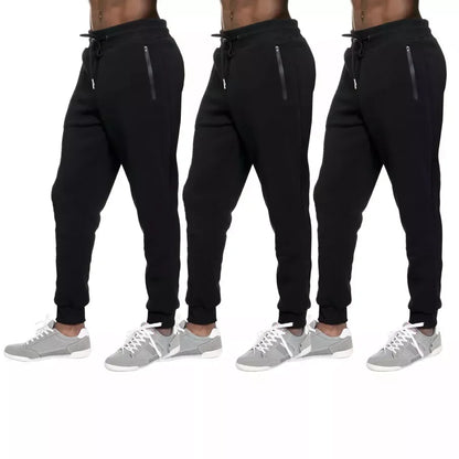 3 PACK: Men's Fleece Lined Slim Fit Jogger Sweatpants, Zipper Pockets, S-3XL