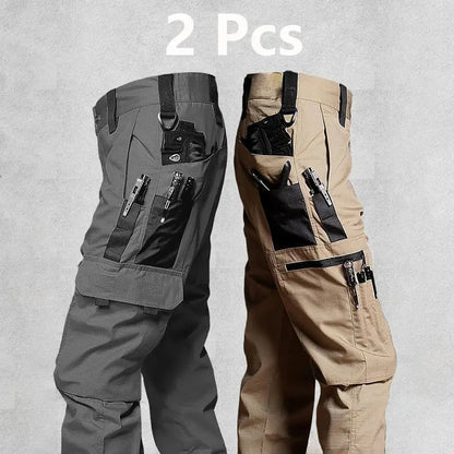 2Pcs  Men's Tactical Cargo Trousers, Waterproof, Multi-pocket, Wear-Resistant