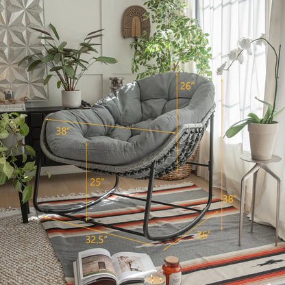 Wicker Egg Rocking Chair, Comfy Oversized, Grey
