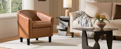 Set of 2 Faux Leather Barrel Chairs