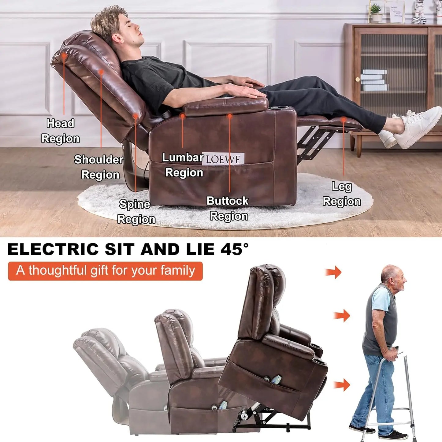 Power Lift Recliner with Heat and Massage, and Cup Holder